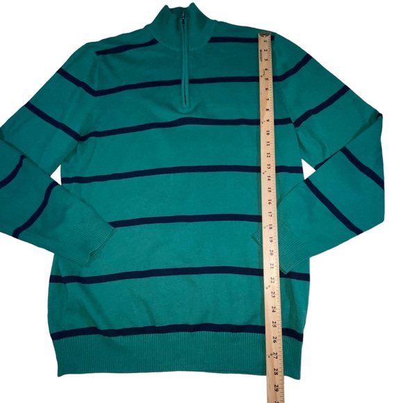 Old Navy 1/4 Zip Green Striped Mock Neck Lightweight Sweater - Men’s Large - Picture 3 of 12